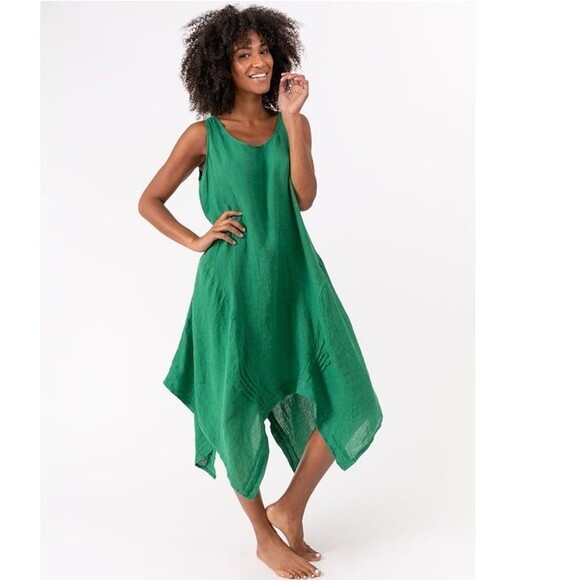 M Made in Italy 100% Linen Dress Green XL - Picture 1 of 7